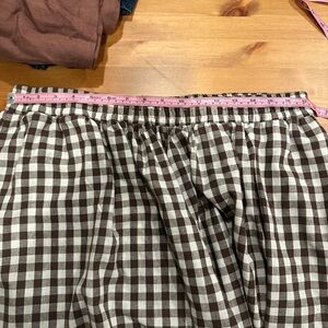 Brown and White Checkered Wide Leg Linen Pants